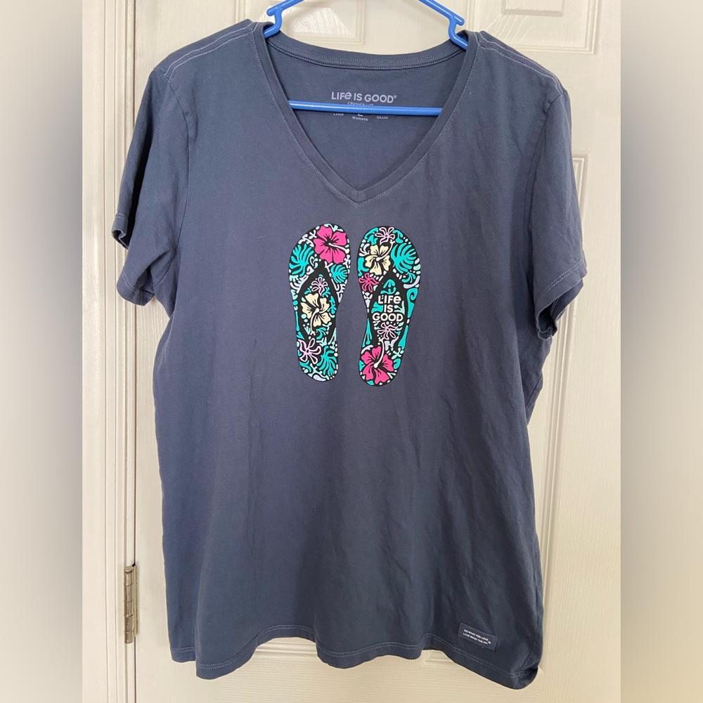 Life is Good blue T-Shirt with Flip Flop Design